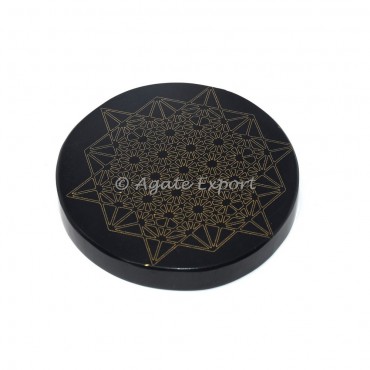 Yantra Metatron  black agate engraved coaster