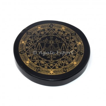 Balancing symbols  black agate engraved coaster