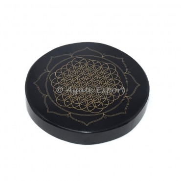 Yantra flower of life  black agate engraved coaster