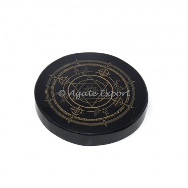 Moon symbol  black agate engraved coaster