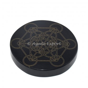Metatron  black agate engraved coaster