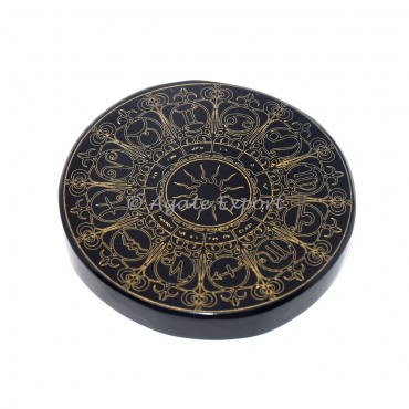 Accent zodiac symbol  black agate engraved coaster
