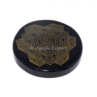 3D cubes  black agate engraved coaster