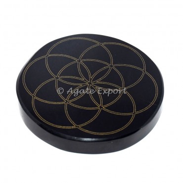 Seed of life engraved black coaster