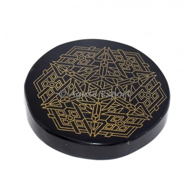 Healing symbol  black agate engraved coaster