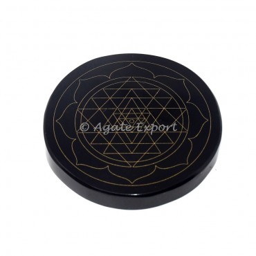 Yantra  black agate engraved coaster