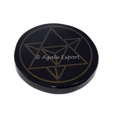 Merkaba  black agate engraved coaster