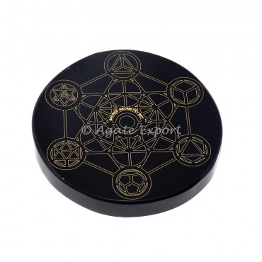 Sacred geometry  black agate engraved coaster