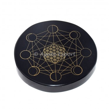Moon phase with flower of life  black agate engraved coaster