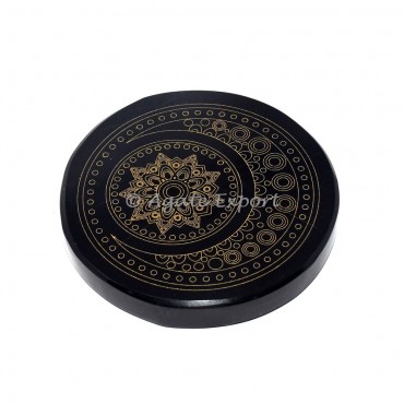 Protection moon  black agate engraved coaster