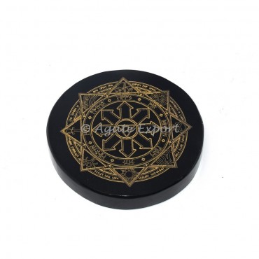 Runic with accent symbol  black agate engraved coaster