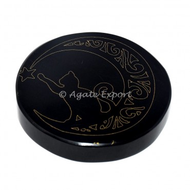 Cat with star  black agate engraved coaster