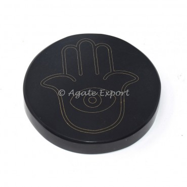 Hamsa hand  black agate engraved coaster