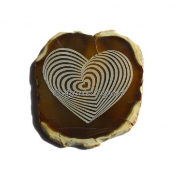 Engraved Heart Symbol Agate Slice