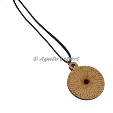 Engraved Wooden Pendants With Red Carnelian Stone