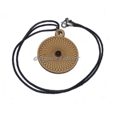 Engraved Wooden Pendants With Garnet Stone