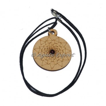 Triangle Design On Engraved Wooden Pendants With Red Carnelian Stone