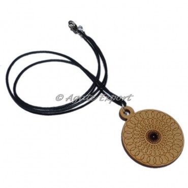 Round Design On Wooden Pendants With Red Carnelian Stone