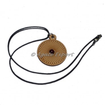 Engraved Wooden Pendants With Red Jasper Stone