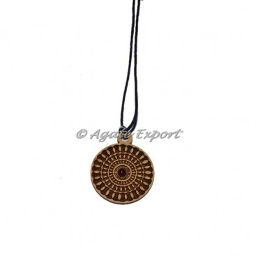 Engraved 3D Symbol Wooden Pendants With Red Jasper Stone