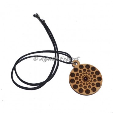 Engraved Round Design On Wooden Pendants With Red Jasper Stone