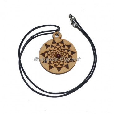 Engraved Triangle Symbol Wooden Pendants With Red Jasper stone
