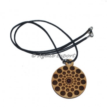 Engraved Round Design On Wooden Pendants With Red Jasper Stone
