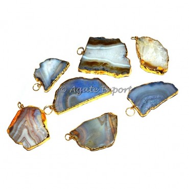 Mix Agate Slices Electroplate Pendants