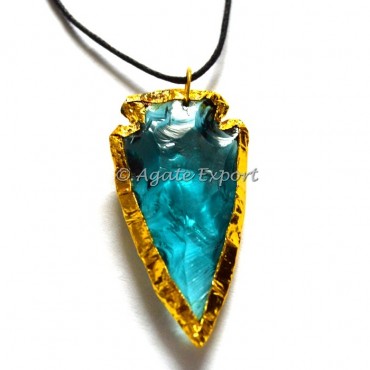 Aqua Obsidian Electroplated Arrowheads Necklace