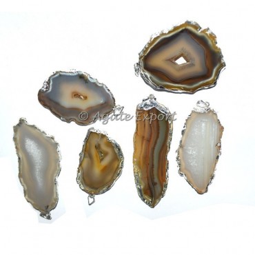 Mix Agate Silver Electroplated Slices Pendants
