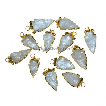 Crystal Quartz Eletroplated Arrowheads Pendants