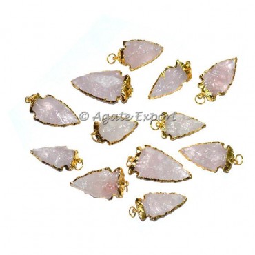 Rose Quartz Electroplated Arrowheads Pendants