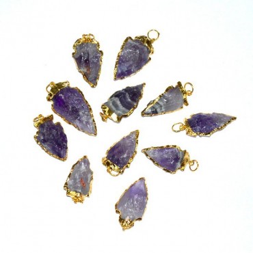 Amethyst Electroplated Arrowheads Pendants