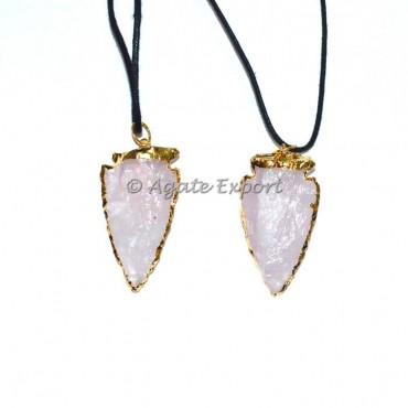 Rose Quartz Electroplated Arrowheads Necklace