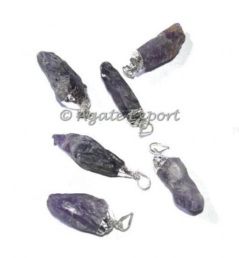 Amethyst Natural Silver Electroplated Pendants