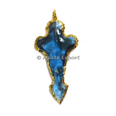 Blue Glass Cross Shape Electroplated Pendants