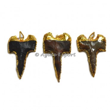 Fancy Jasper Shark Teeth Electroplated Pendants