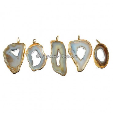 Agate Slices Golden and Silver Pendants