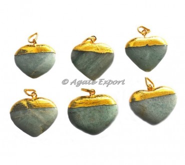 Green Aventurine Hearts Shape Electroplated Pendant