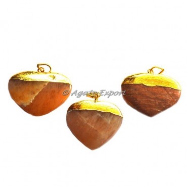 Peach Aventurine Stones Hearts Electroplated Pendant