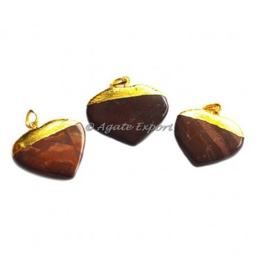 Red Jasper Heart Shape Electroplated Pendants