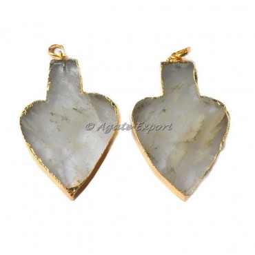 Pan Shape Crystal Quartz Electroplated Pendant