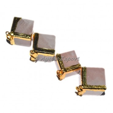 Rose Quartz Cube Electro Pendants