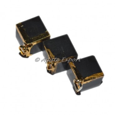 Black Jasper Cube Electro Pendants