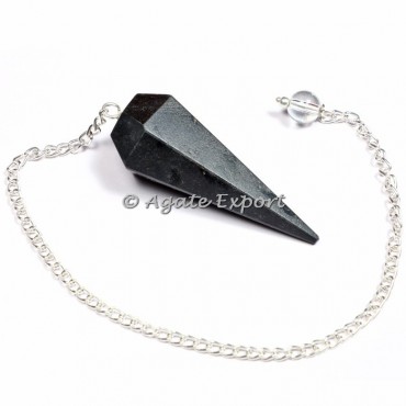 Black Tourmaline 6 Faceted Pendulums