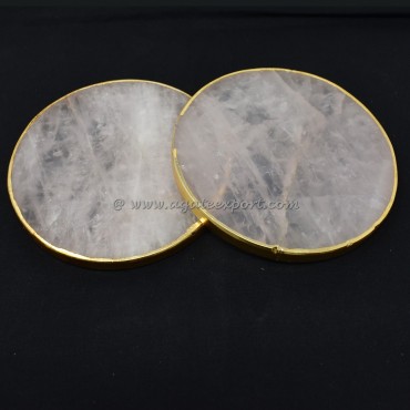 Rose Quartz Round Gold Plated Coaster