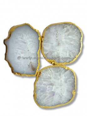 Quartz Stone Gold Plated Slice Coaster