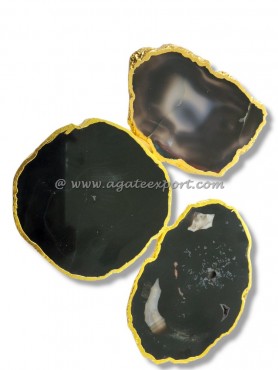 Black Onyx Gold Plated Slice Coaster