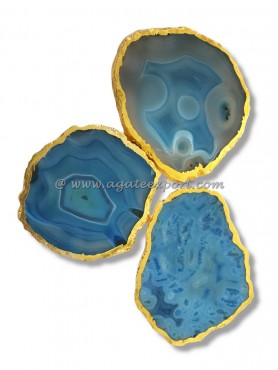 Blue Agate Gold Plated Slice Coaster