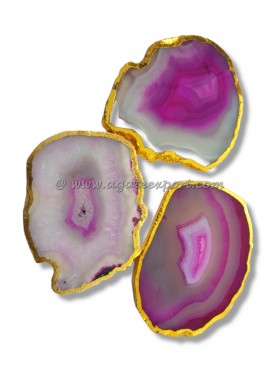 Pink Agate Gold Plated Slice Coaster